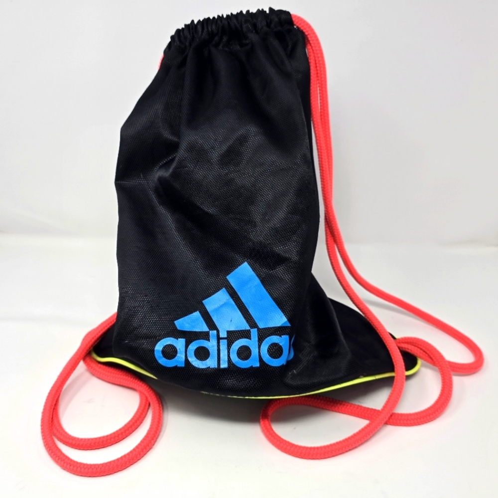 Adidas Drawstring Bag – Black with Neon Accents & Dual-Color Logo